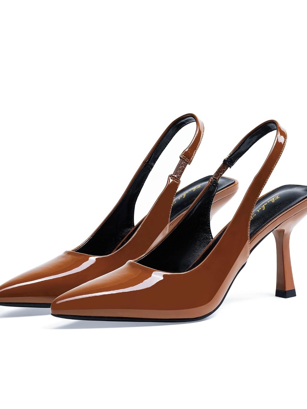 Elisabet Tang Patent Brown Slingback Pointed-Toe Heels